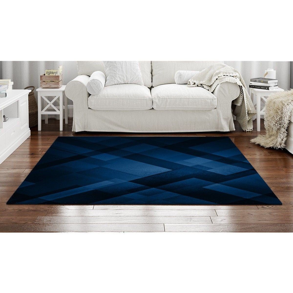 Blue Rugs Blue Area Rug Navy Blue Area Rug Geometric Area Rug – Etsy  Australia Pertaining To Navy Blue Rugs (View 11 of 15)