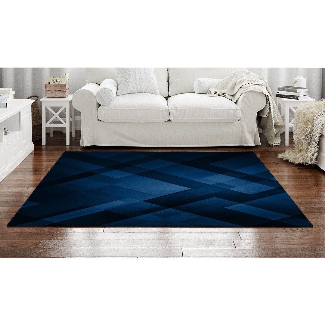 Blue Rugs Blue Area Rug Navy Blue Area Rug Geometric Area Rug – Etsy  Australia With Blue Square Rugs (Photo 6 of 15)