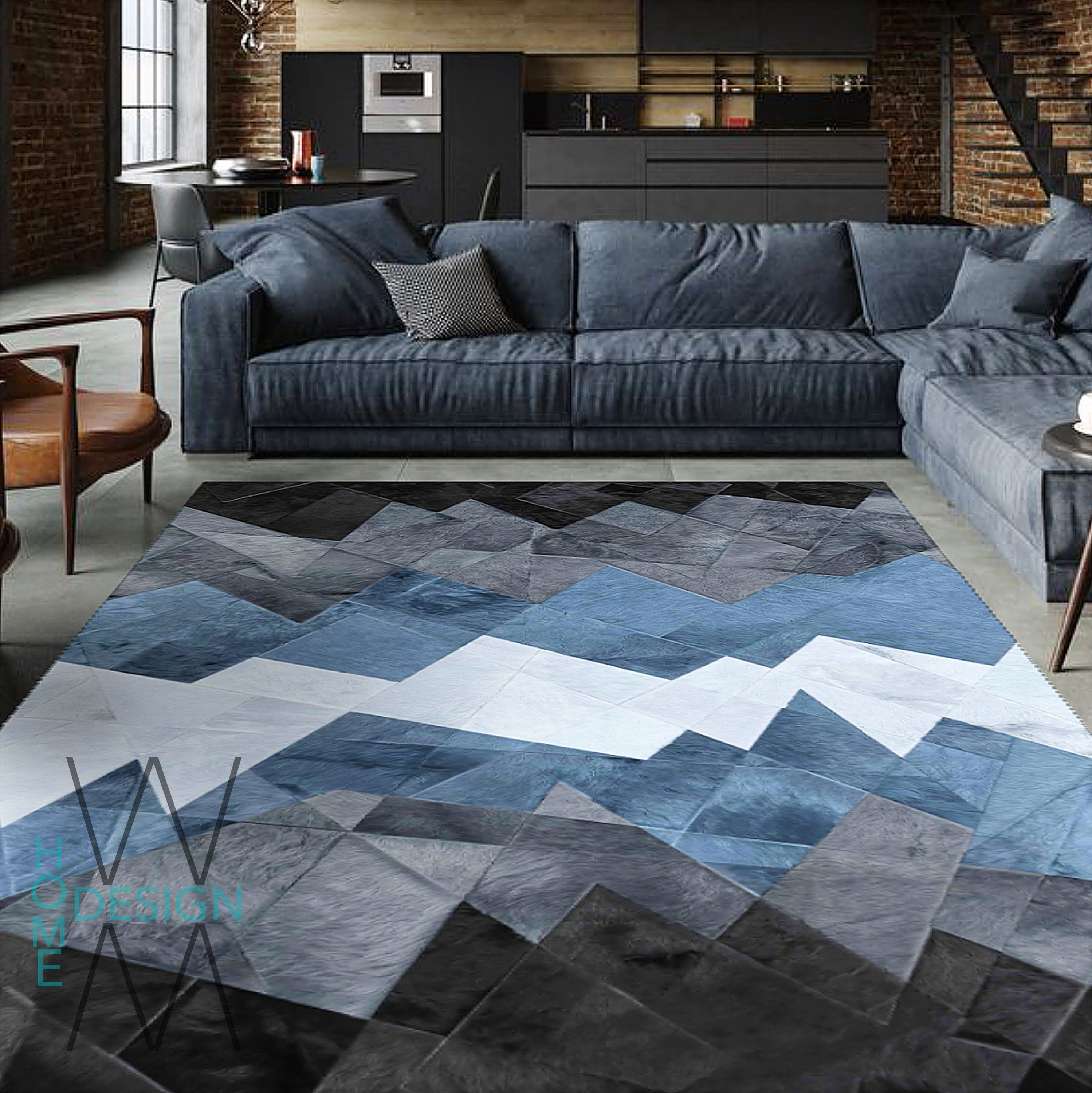 Blue Rugs Multicolored Modern Floor Rugs Living Room Mat – Etsy Israel Regarding Blue Rugs (Photo 10 of 15)
