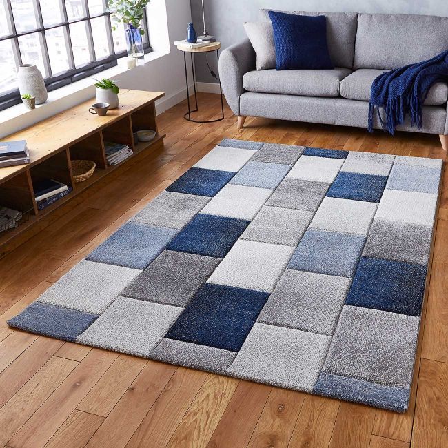 Brooklyn Modern Rugs 21830 In Square Patchwork Grey Blue | Beddingmilluk Within Modern Square Rugs (View 7 of 15)