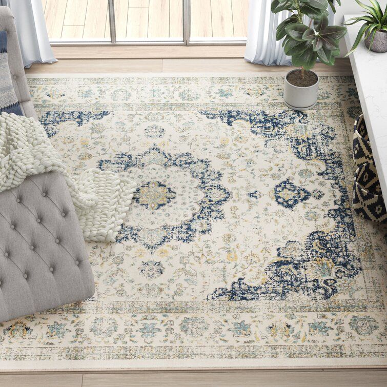 Bungalow Rose Ameesha Performance Ivory / Blue Rug & Reviews | Wayfair Throughout Ivory Blue Rugs (Photo 2 of 15)