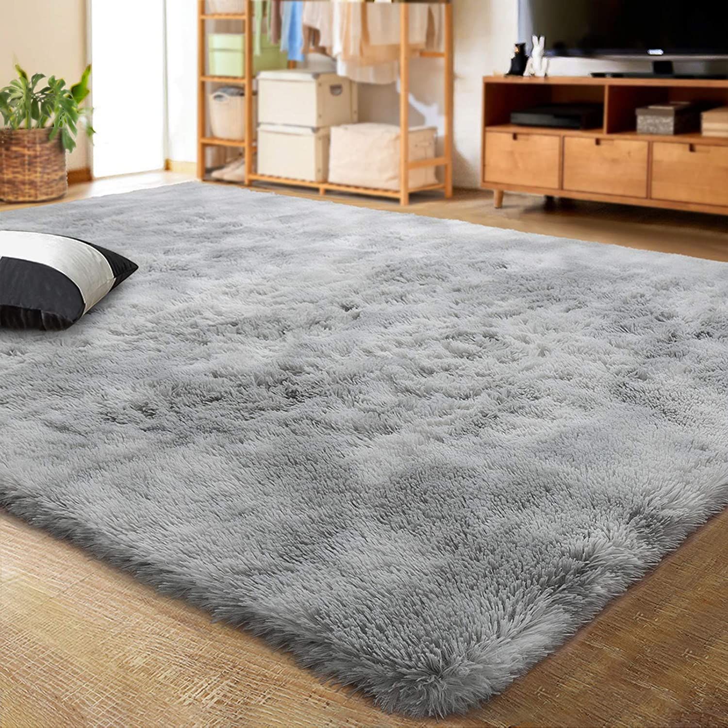 Buy Lochas Luxury Shag Rug Modern Fluffy Area Rugs, Cute Soft Rug For Girls  Room Kids Bedroom Living Room, Shaggy Tie Dye Throw Carpet For Bedside Home  Decor, 5X8 Feet Light Gray Online Pertaining To Light Gray Rugs (View 14 of 15)