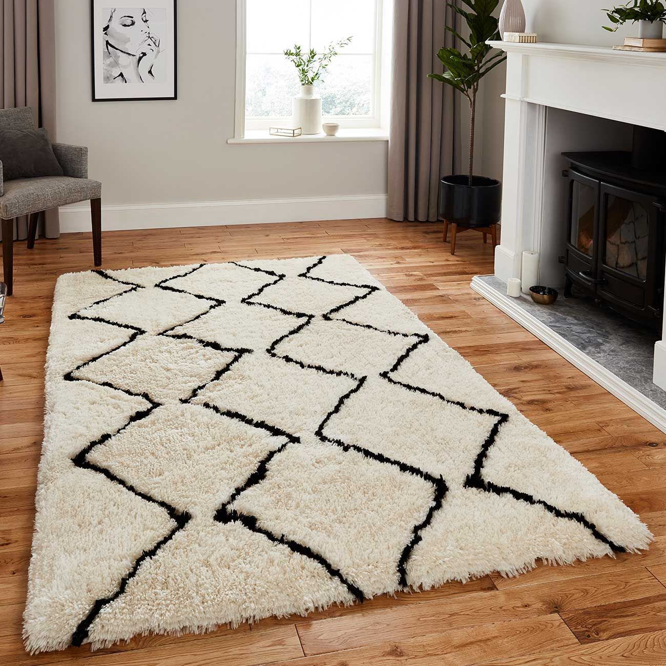 Buy Online Think Rugs Morocco 3742 Ivory/Black Shaggy Rug – Therugshopuk In Ivory Black Rugs (View 8 of 15)
