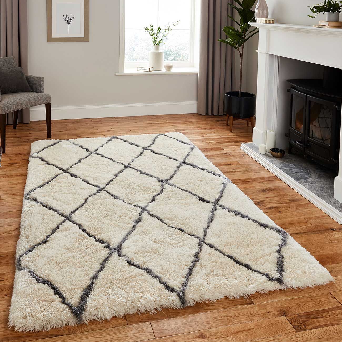 Buy Think Rugs Morocco 2491 Ivory/Grey Shaggy Rug – Therugshopuk With Ivory Rugs (View 14 of 15)