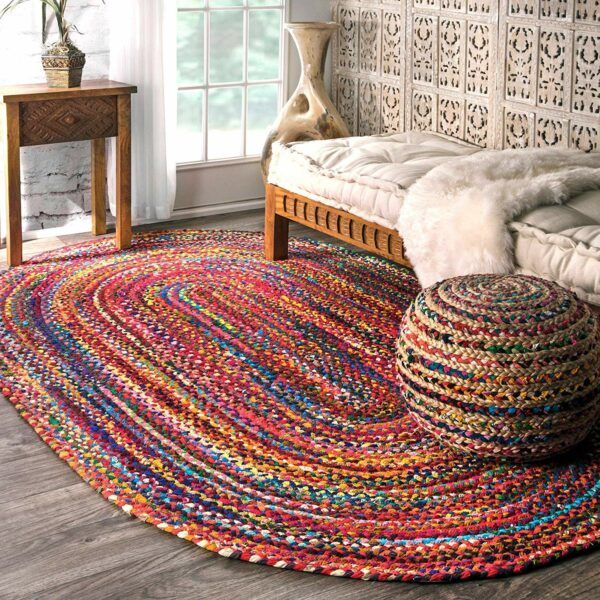 Cotton Chindi Oval Carpets – Braided Area Rugs – Round Rug Handmade  Avioni  – Loomkart Inside Oval Rugs (Photo 2 of 15)
