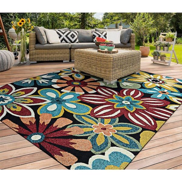 Couristan Covington Geranium Navy Multi 6 Ft. X 8 Ft. Indoor/Outdoor Area  Rug 37741074056080T – The Home Depot Inside Multi Outdoor Rugs (Photo 7 of 15)