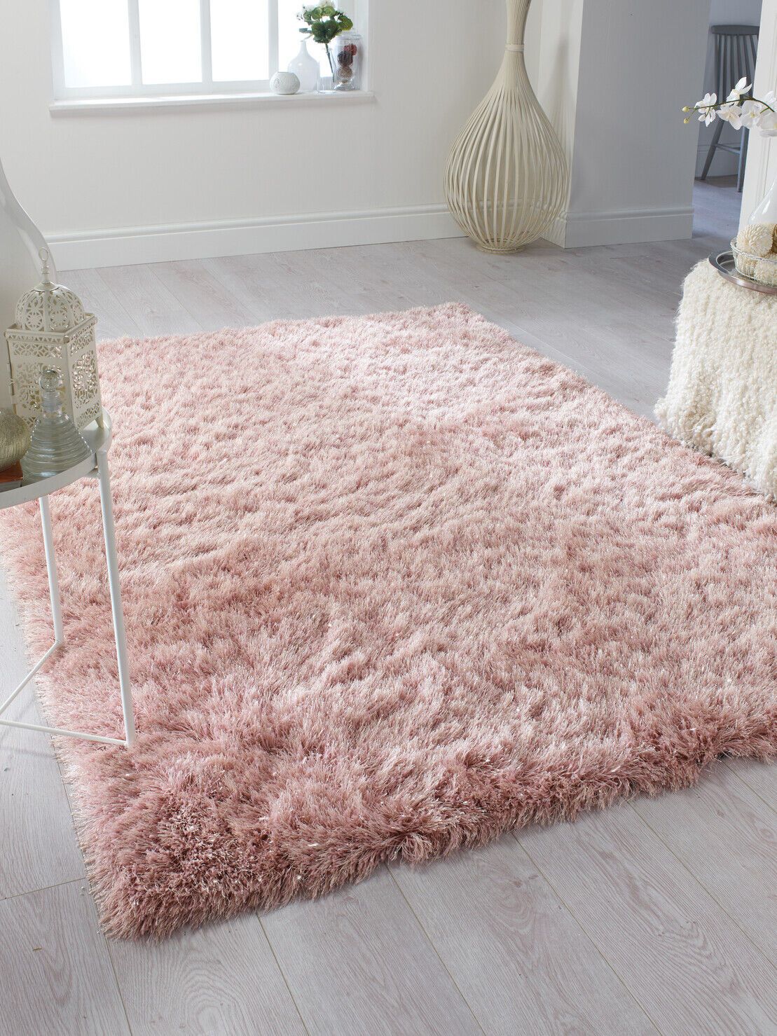 Dazzle Soft Fluffy Silky Shaggy Blush Pink Rug Bedroom Living Room Carpet |  Ebay Throughout Pink Soft Touch Shag Rugs (View 15 of 15)