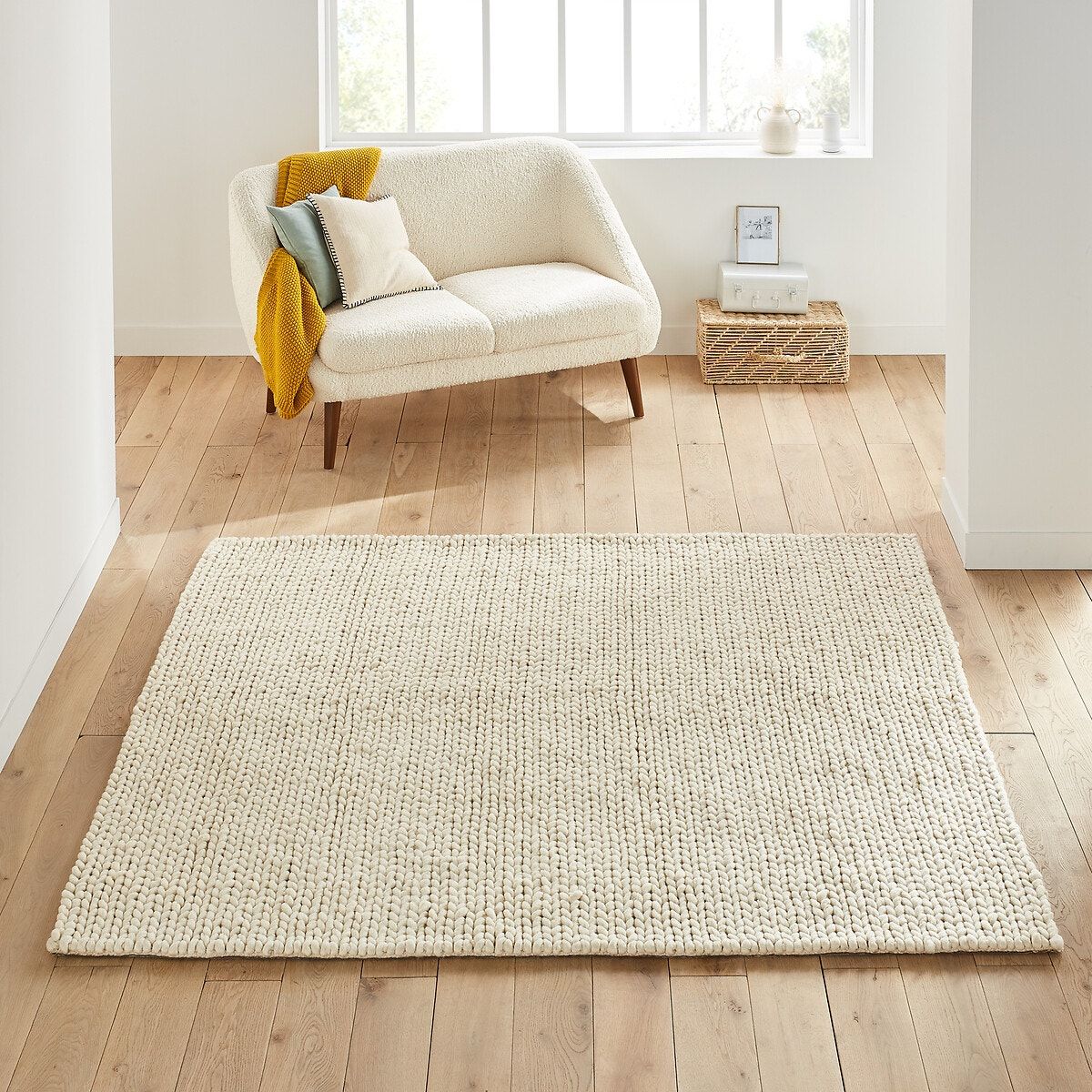 Diano Knit Effect Square 100% Wool Rug La Redoute Interieurs | La Redoute Within Square Rugs (View 3 of 15)