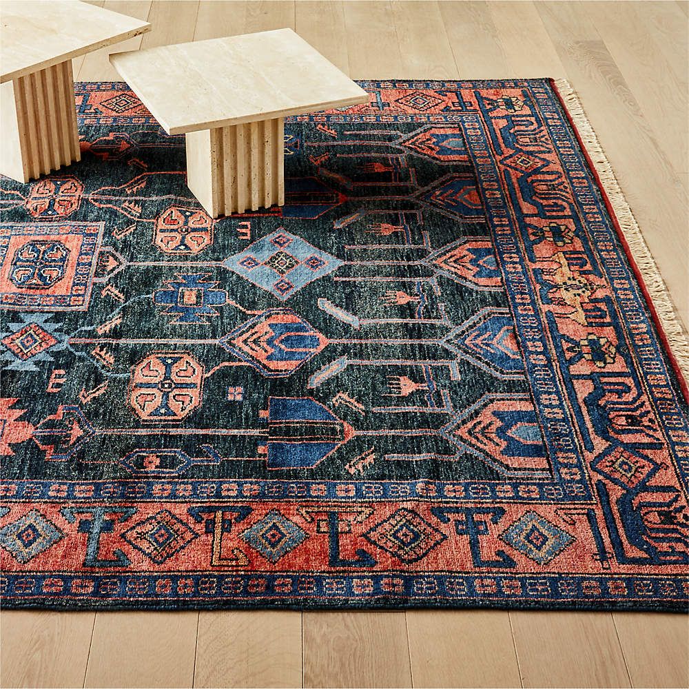 Eros Hand Knotted Red And Blue Area Rug | Cb2 Inside Blue Rugs (Photo 14 of 15)