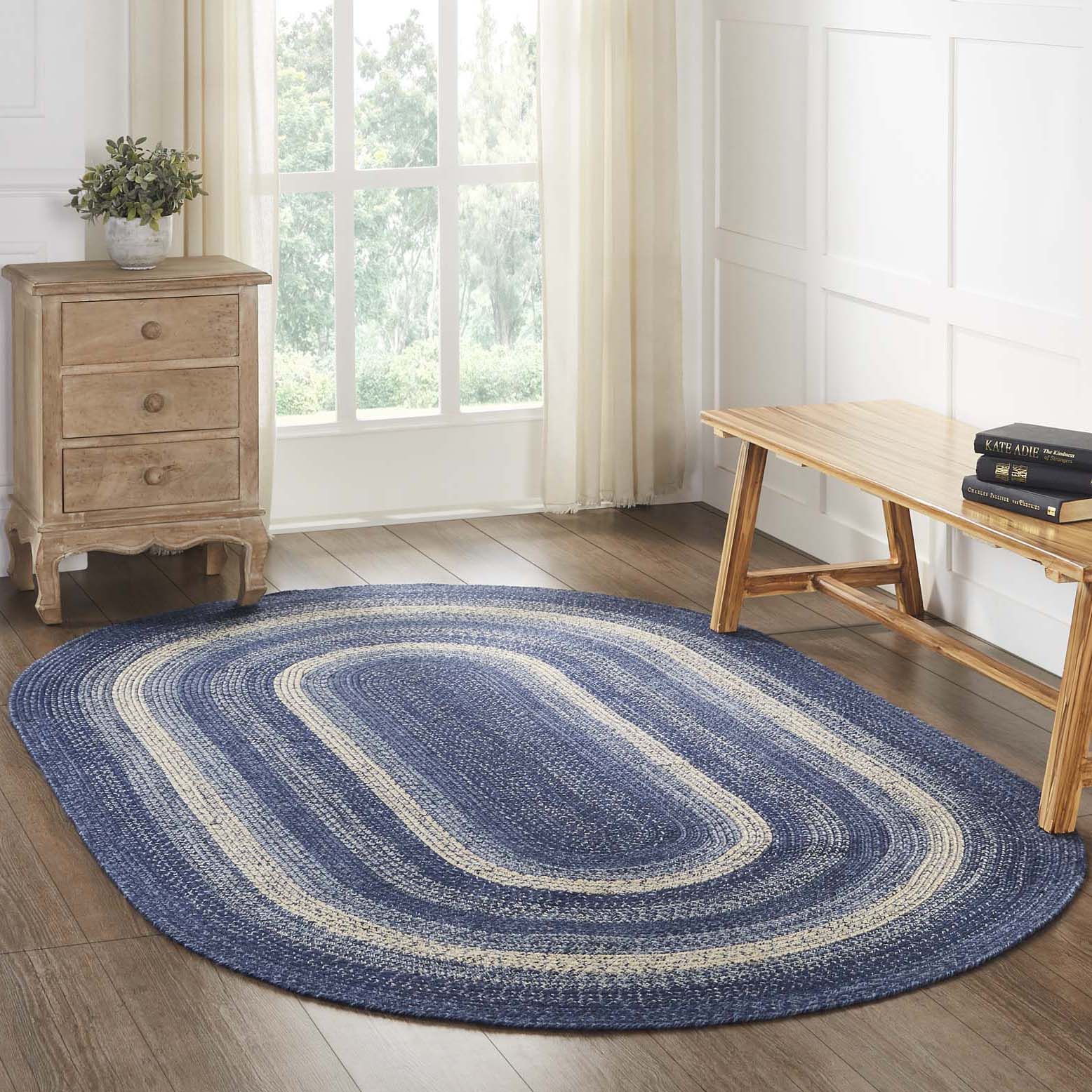 Great Falls Blue Jute Rug Oval W/ Pad 60X96 – 67084 With Blue Oval Rugs (Photo 4 of 15)