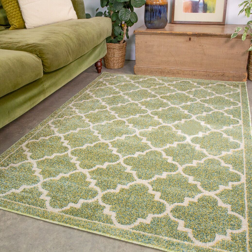 Green Moroccan Living Room Rugs | Sage Trellis Geometric Rug | Small Large  Rug | Ebay Throughout Green Rugs (Photo 7 of 15)