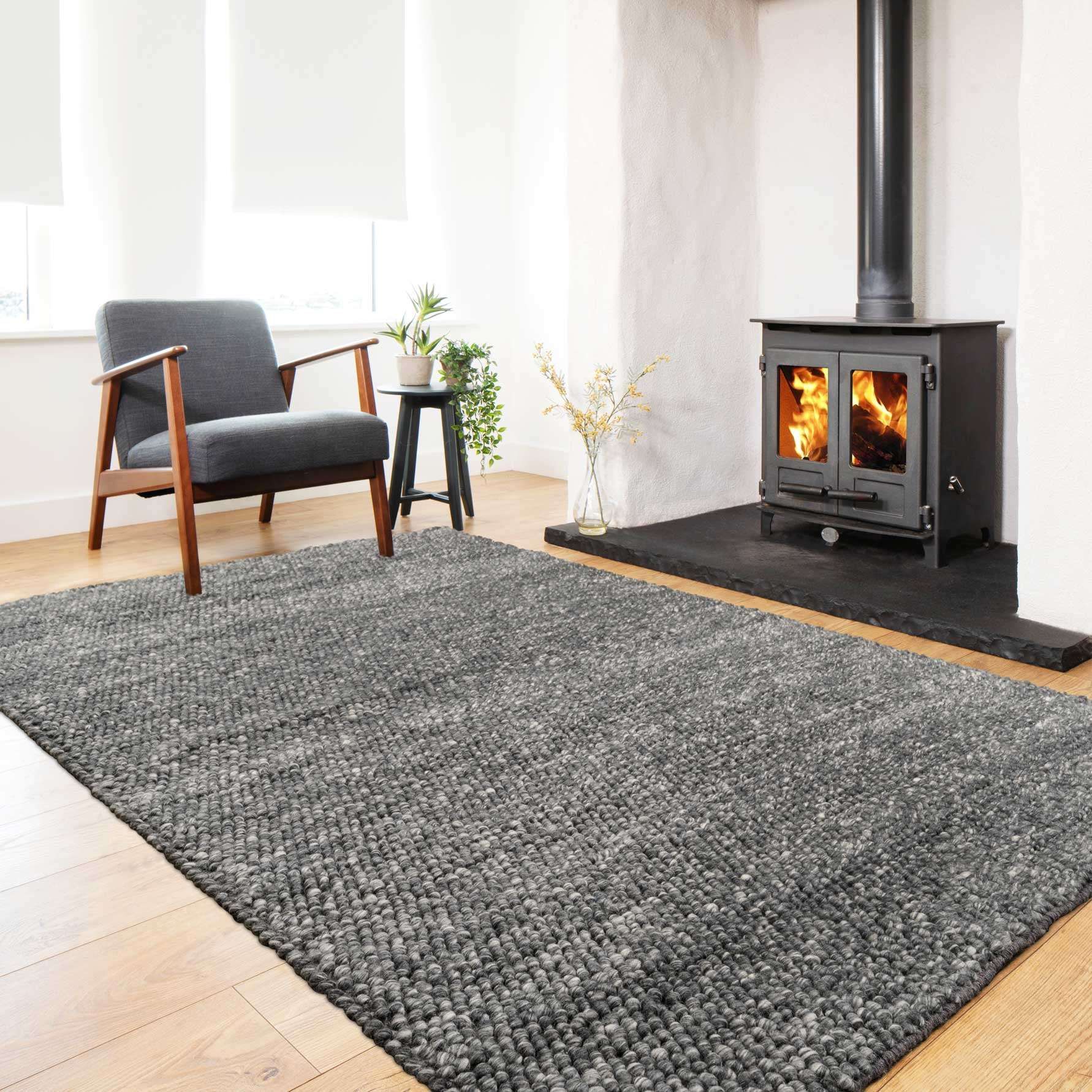 Grey Pebble Wool Living Room Rug | Rowan | Kukoon Rugs Online For Charcoal Rugs (View 9 of 15)