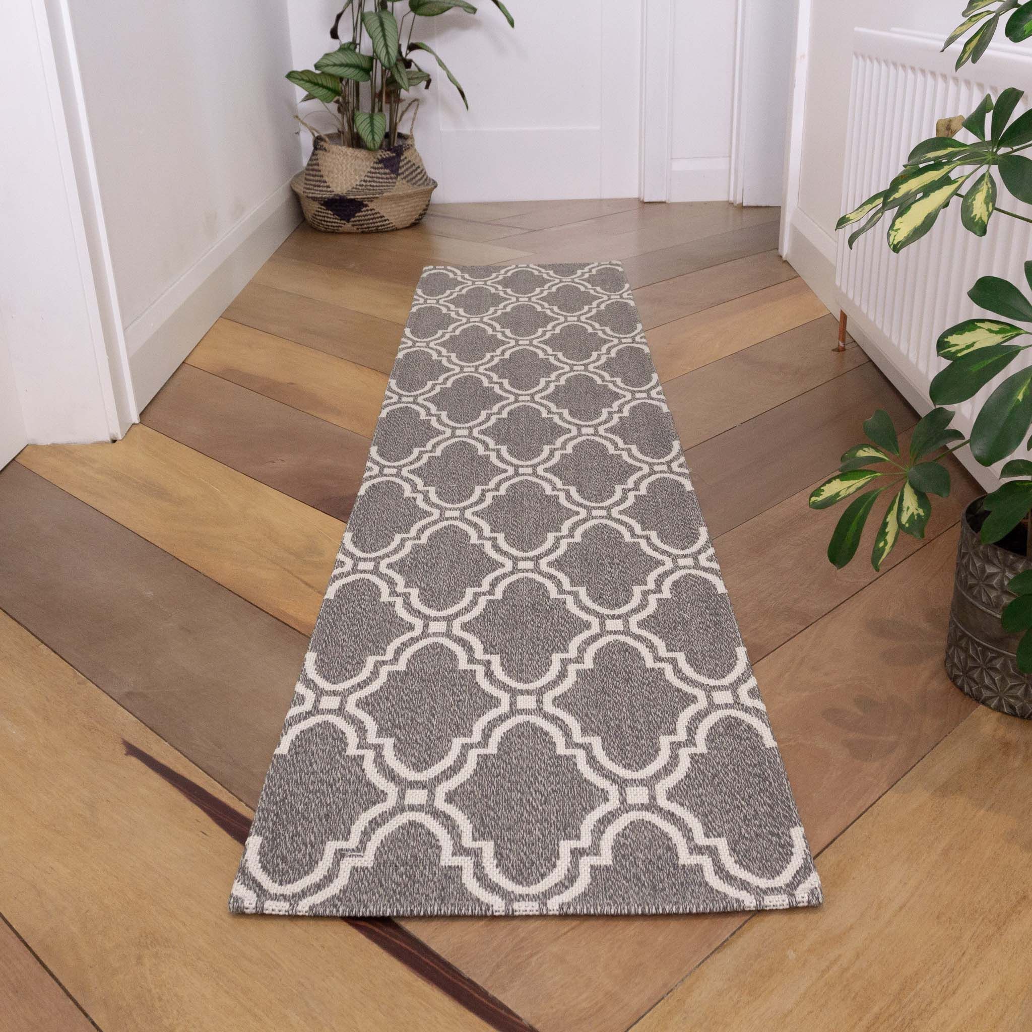 Grey Trellis Woven Recycled Cotton Runner Rug | Kendall | Kukoon Rugs Europe Intended For Cotton Runner Rugs (Photo 9 of 15)