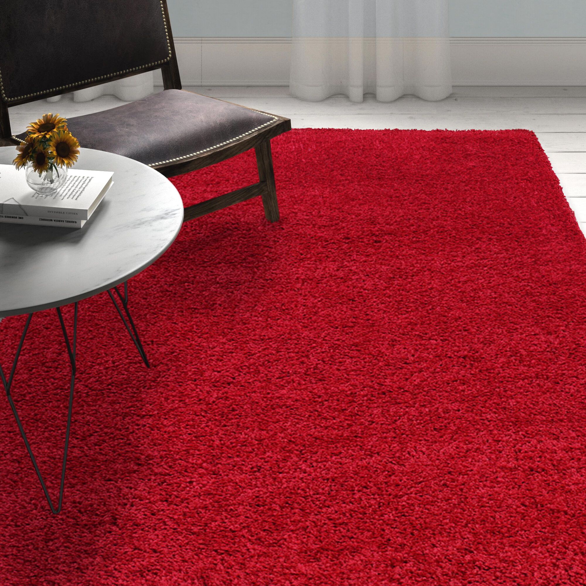 Hashtag Home Esterly Shaggy Red Rug & Reviews | Wayfair.co.uk Inside Red Solid Shag Rugs (Photo 15 of 15)