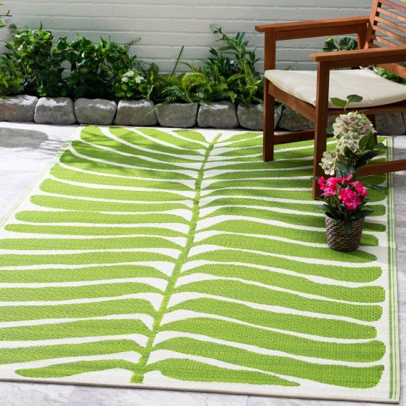 Hilo – Green Tropical Leaf Outdoor Rug For Patio – (5' X 8') With Green Outdoor Rugs (View 3 of 15)