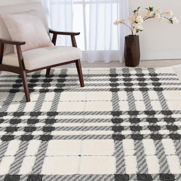 Home Decorators Collection Shag Black And White 5 Ft. X 7 Ft. Menswear  Polypropylene Area Rug 5650.290.51Hdb – The Home Depot Intended For Black And White Rugs (Photo 7 of 15)
