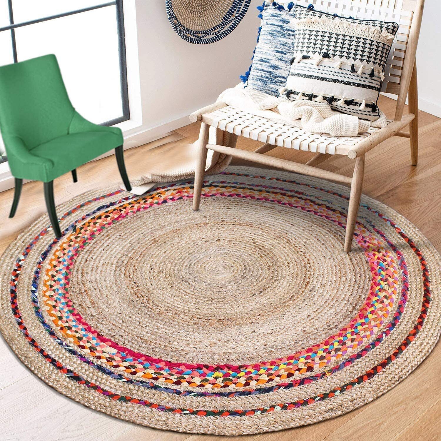 Home Furnishing Handwoven Jute Rug, Natural Braided Reversible Carpet (23  Inch) | Ebay Inside Hand Woven Braided Rugs (View 8 of 15)