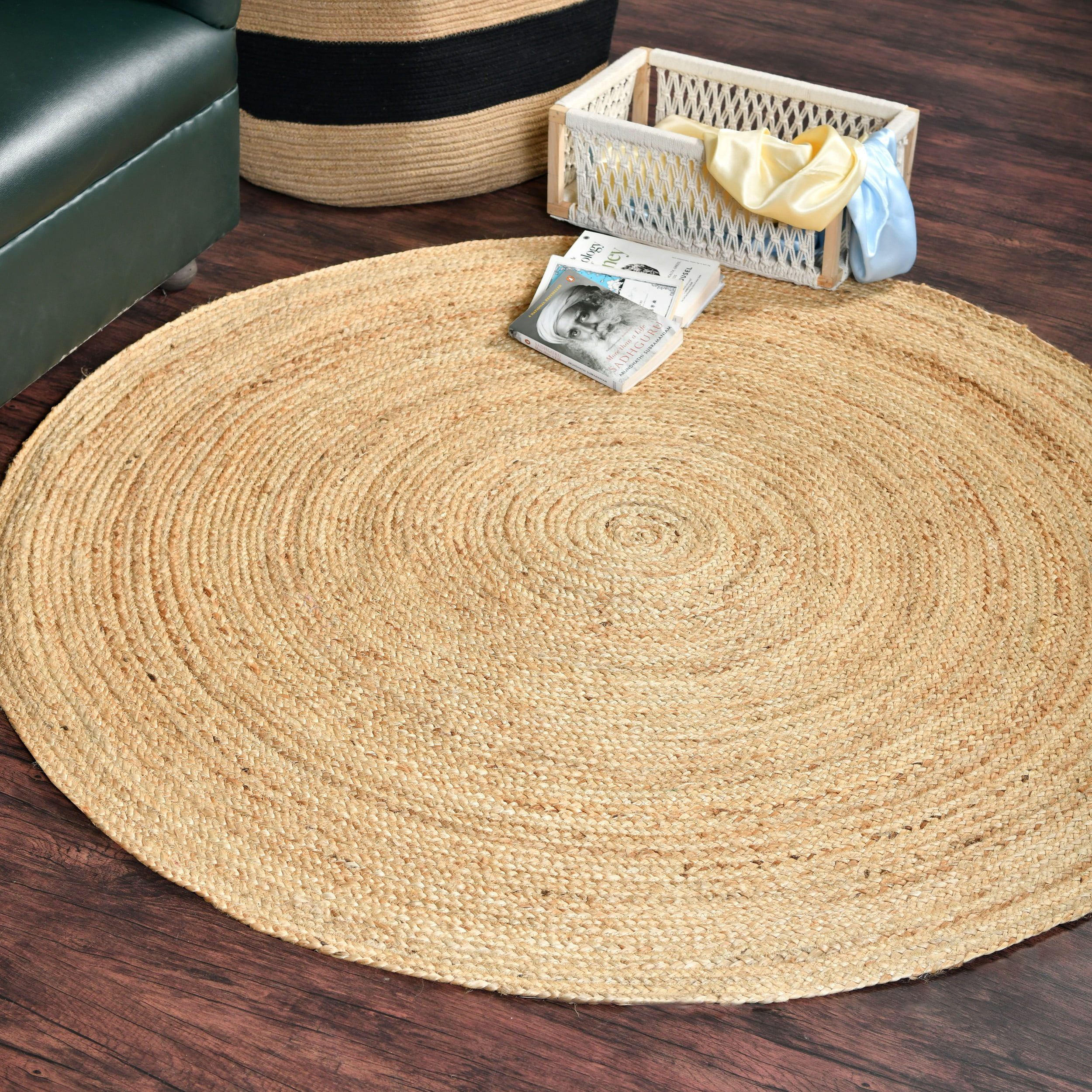 Homemonde Hand Woven Braided Jute Area Rug 6 Ft Round Natural Reversible  Rugs For Kitchen Living Room Entryway – Walmart For Hand Woven Braided Rugs (Photo 2 of 15)