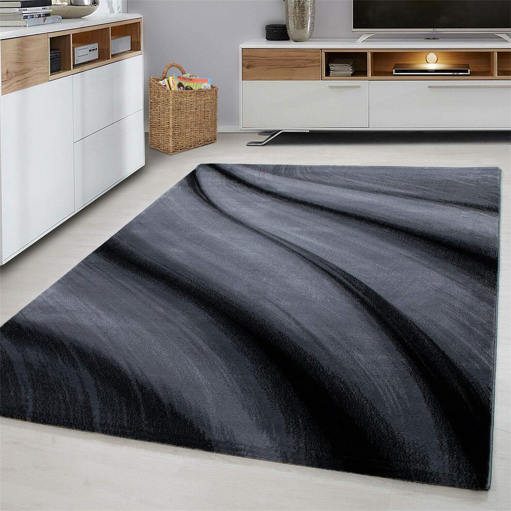 Ivy Bronx Modern Design Black Grey Charcoal Rugs Living Room Extra Large  Size Soft Touch Short Pile Style Carpet Area Rugs Non Shedding (160Cm X  220Cm (5.5Ft X 7.2Ft)) | Wayfair.co.uk Pertaining To Charcoal Rugs (Photo 11 of 15)