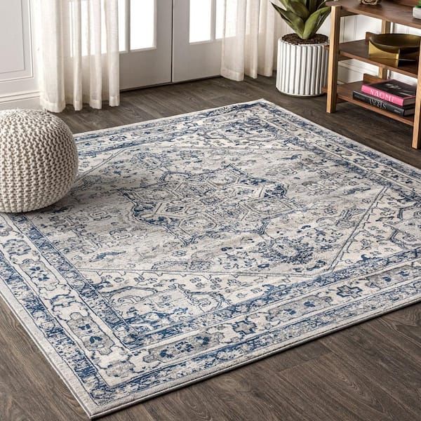 Jonathan Y Modern Persian Vintage Medallion Light Grey/Navy 5 Ft. Square  Area Rug Mdp106B 5Sq – The Home Depot Inside Modern Square Rugs (Photo 6 of 15)