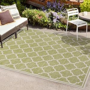 Jonathan Y Trebol Moroccan Trellis Textured Weave Green/Cream 8 Ft. X 10  Ft. Indoor/Outdoor Area Rug Smb109G 8 – The Home Depot Pertaining To Green Outdoor Rugs (Photo 12 of 15)