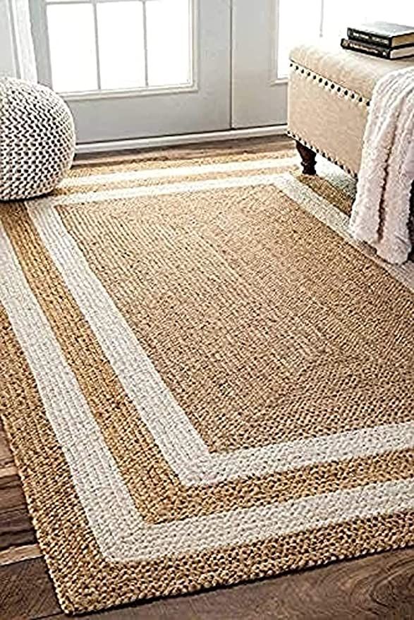 Jute (Natural And Bleached Jute) Handmade Braided Rugs | Natural & White  Double Border Jute Area Rug | Avioni  Premium Collection – Loomkart Intended For Hand Braided Rugs (Photo 11 of 15)