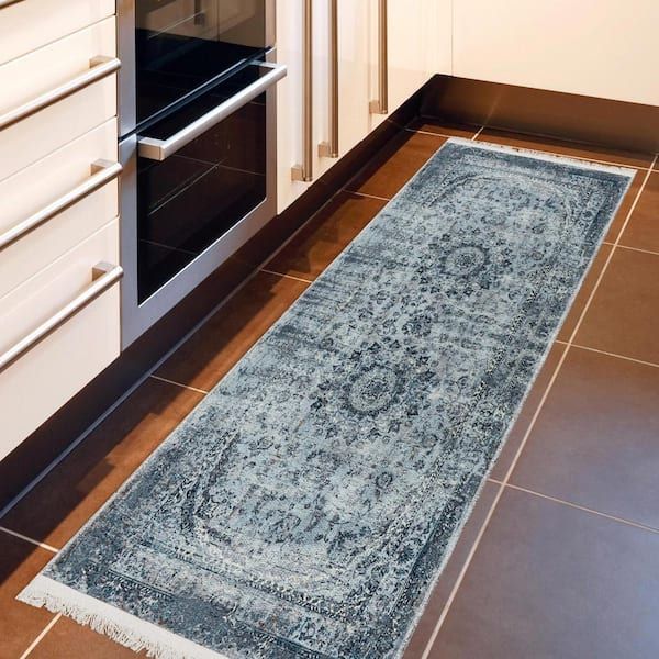 L Blue Grey Non Shed Low Edge Hall R Rugs Hy E Kn ￡8.98 Aquatickoktelbar (View 11 of 15)