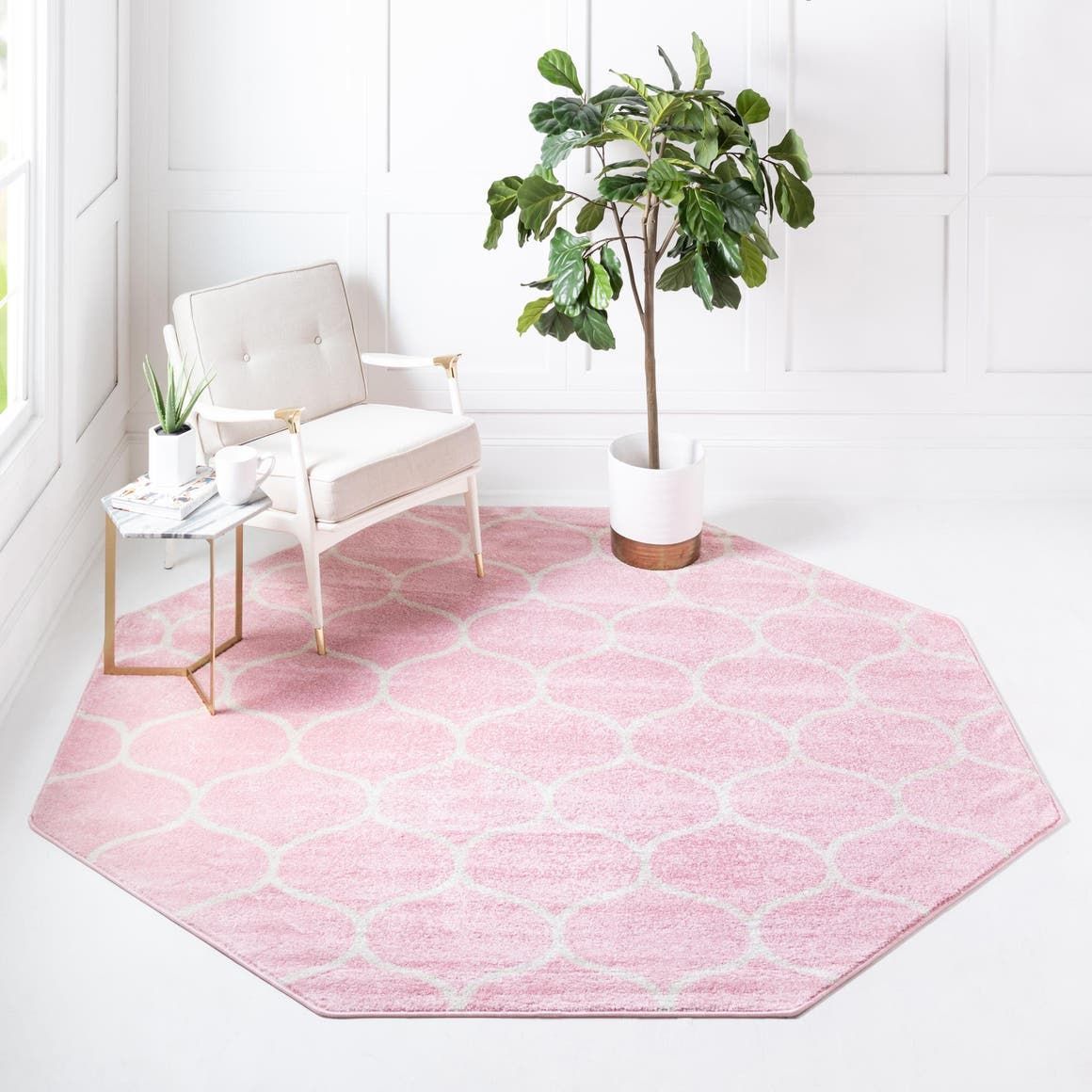 Light Pink 5' X 5' Lattice Frieze Octagon Rug | Octagon Rugs, Modern Area  Rugs, Pink Area Rug Pertaining To Pink Lattice Frieze Rugs (View 4 of 15)