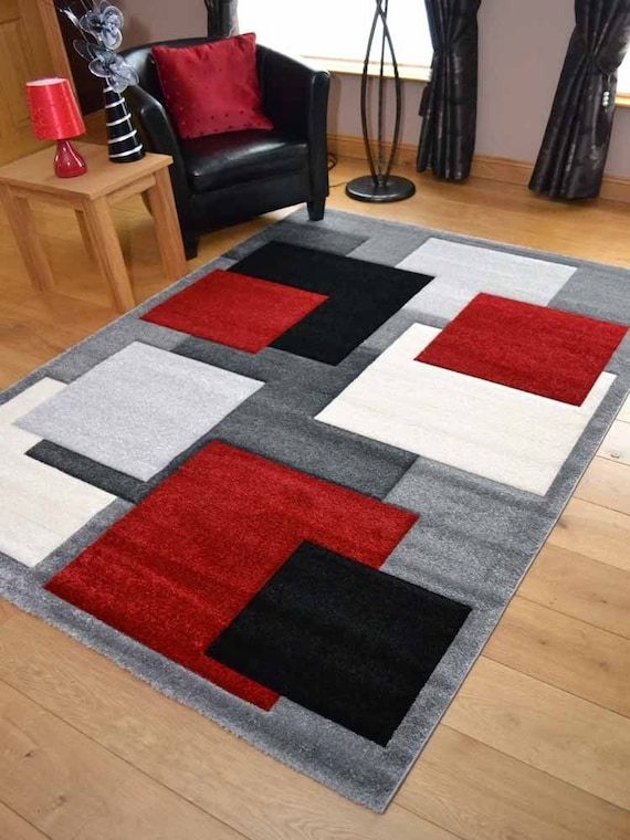 Living Room Rugs Mat Red Square Design – Etsy Italia Pertaining To Square Rugs (Photo 14 of 15)