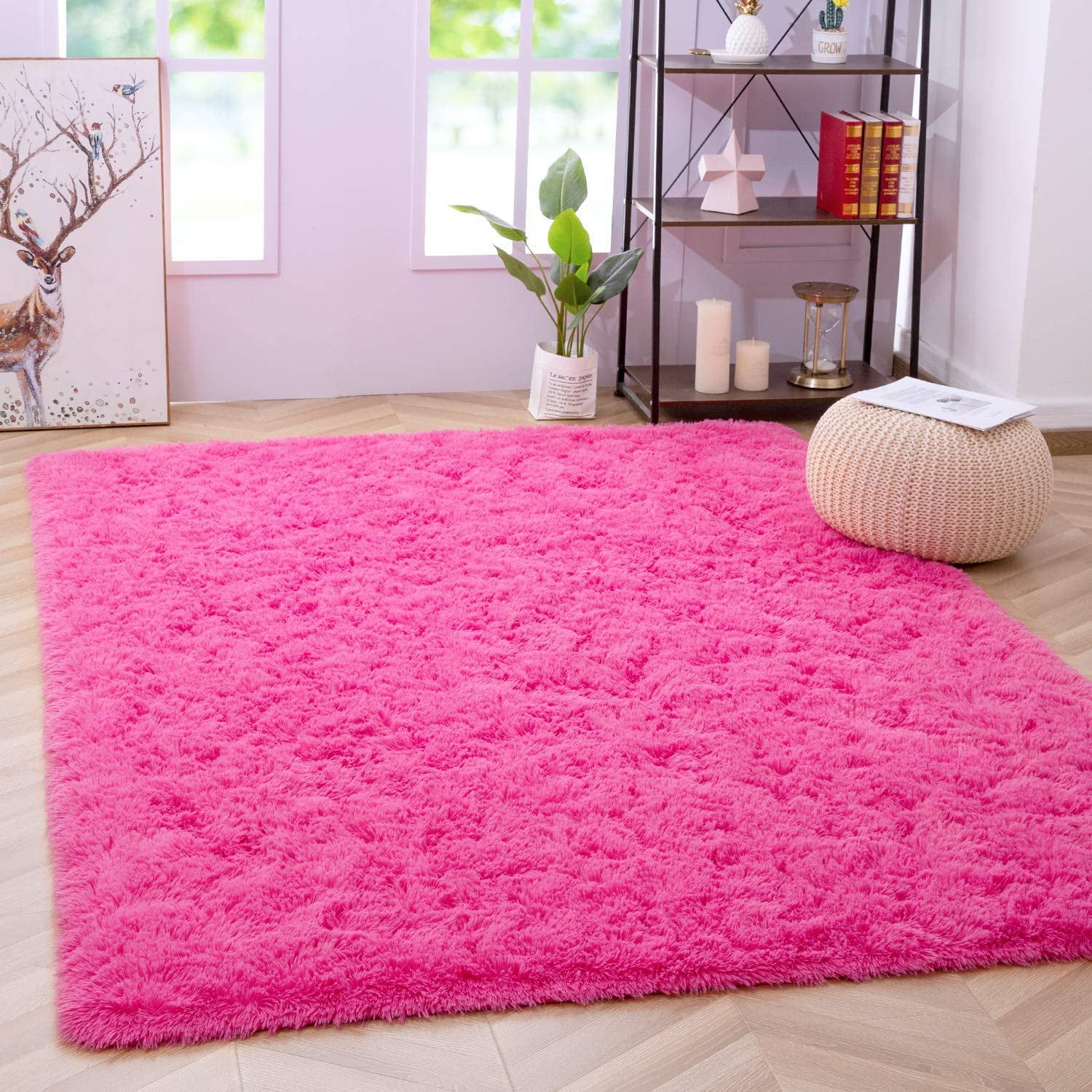 Lochas Luxury Fluffy Rugs Ultra Soft Shag Rug For Bedroom Living Room Kids  Room, Children,6'X9',Hot Pink – Walmart For Pink Soft Touch Shag Rugs (View 12 of 15)