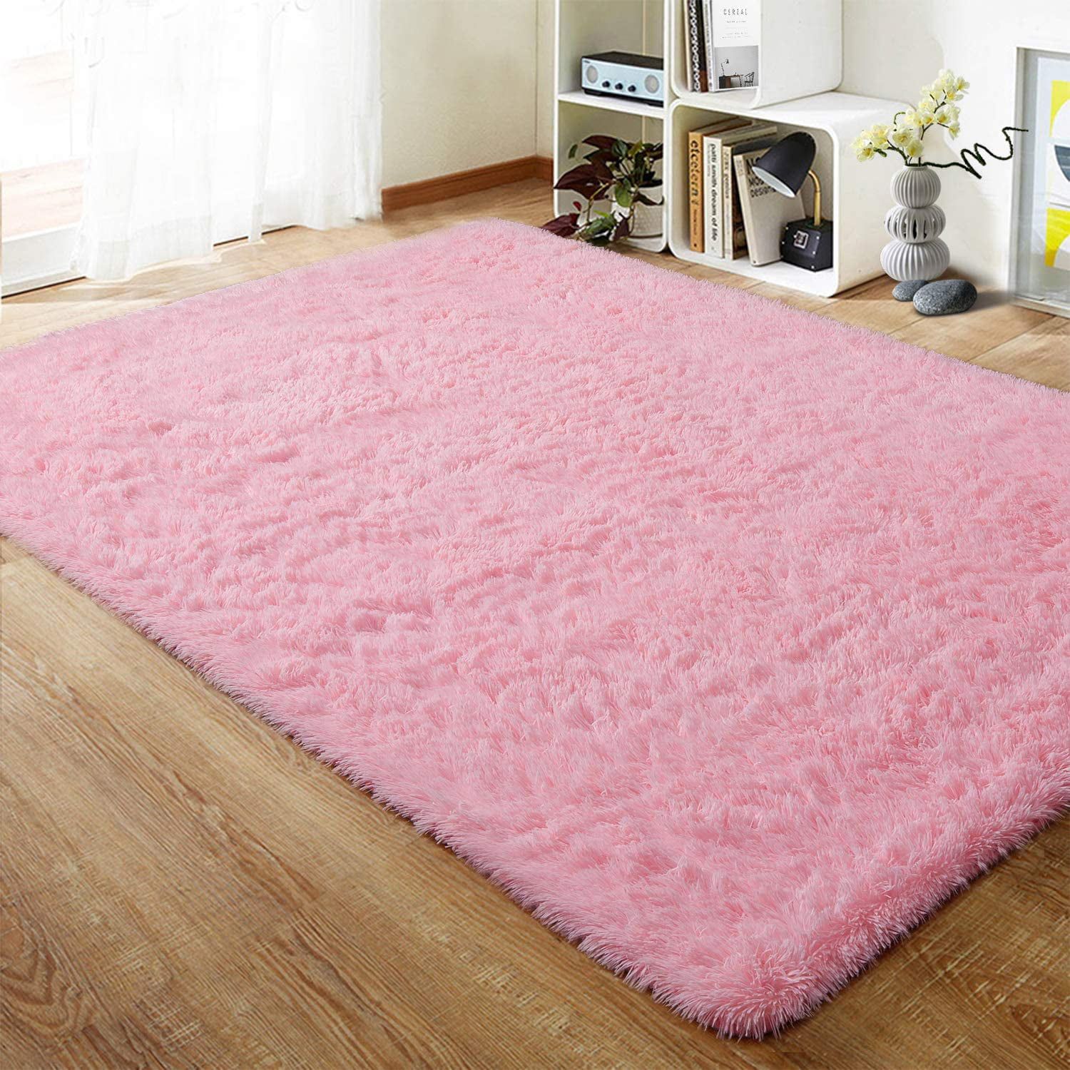 Lochas Soft Shag Carpet Fluffy Rug For Living Room Bedroom Big Area Rugs  Floor Mat, 4'X6',Pink – Walmart For Pink Soft Touch Shag Rugs (Photo 6 of 15)