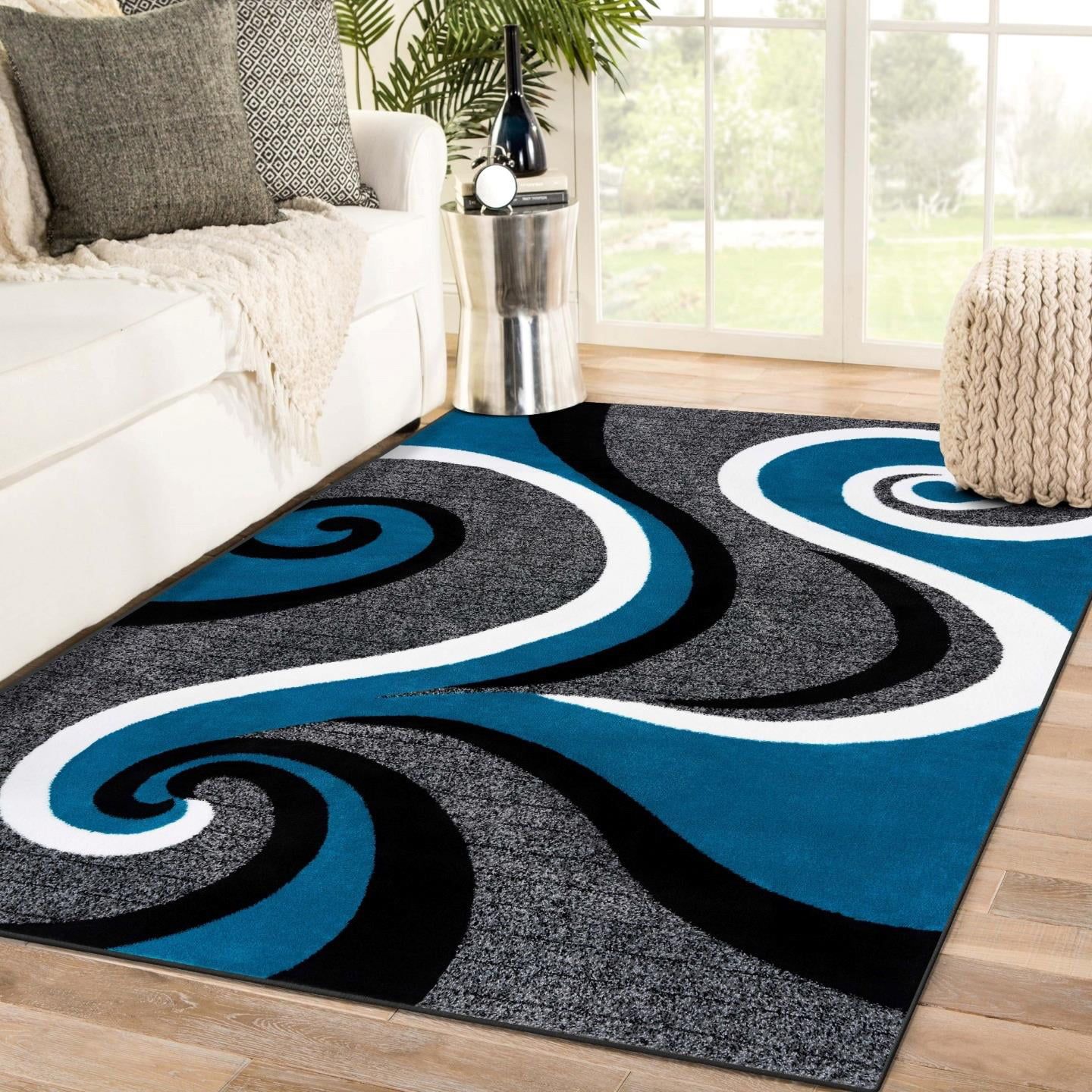 Luxe Weavers Turquoise Swirls Modern Abstract Area Rug 4X5 – Walmart In Blue Rugs (View 13 of 15)