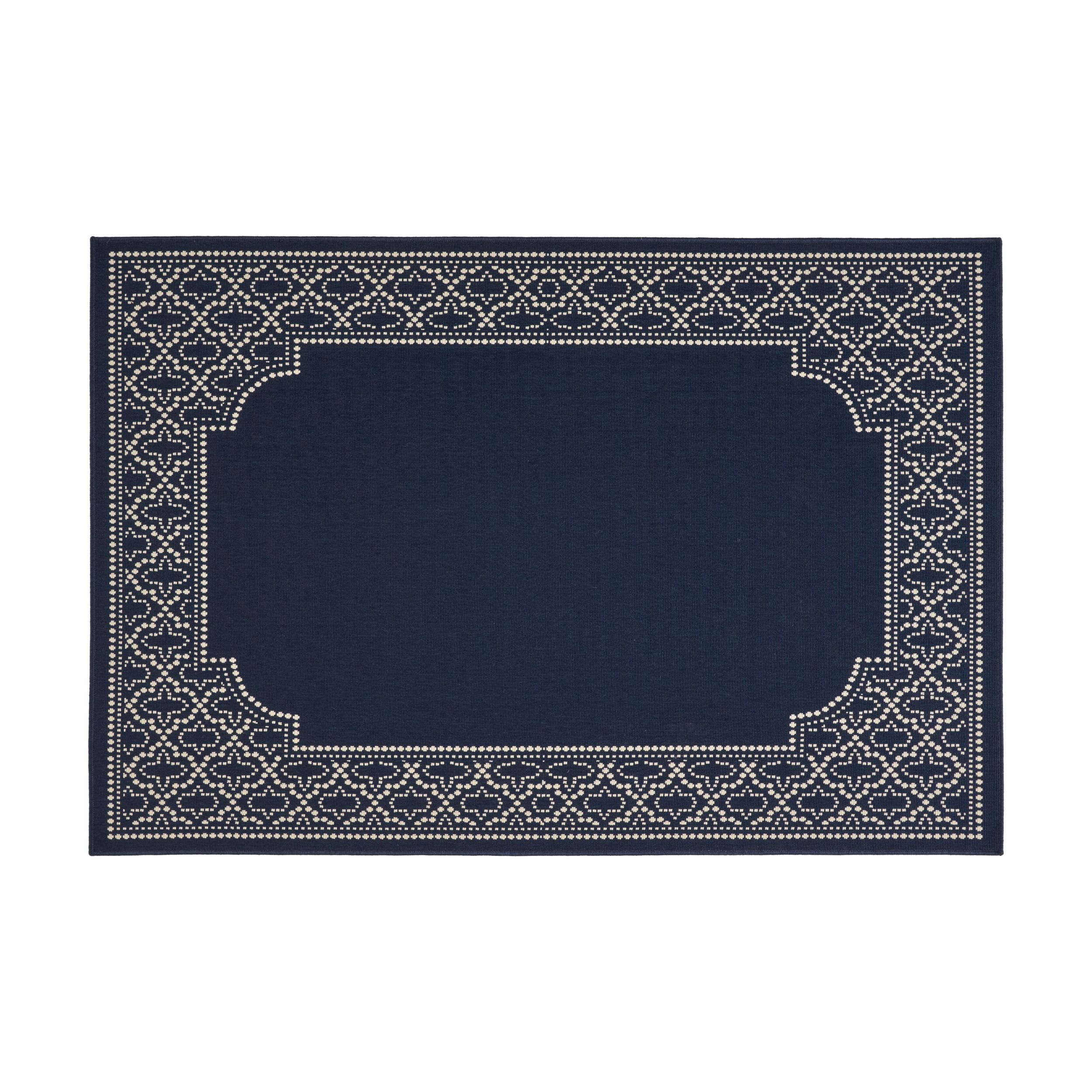 Madeline Outdoor 5'3" X 7' Border Area Rug, Navy And Ivory – Walmart For Ivory Madeline Rugs (View 6 of 15)