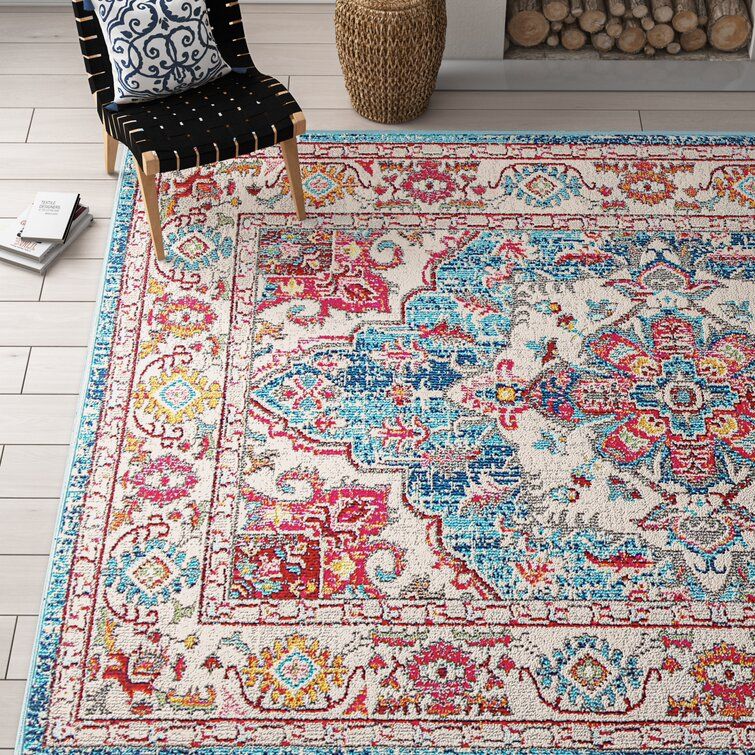 Mistana™ Osias Performance Pink/Blue/Ivory Rug & Reviews | Wayfair Intended For Pink And Aqua Rugs (Photo 12 of 15)
