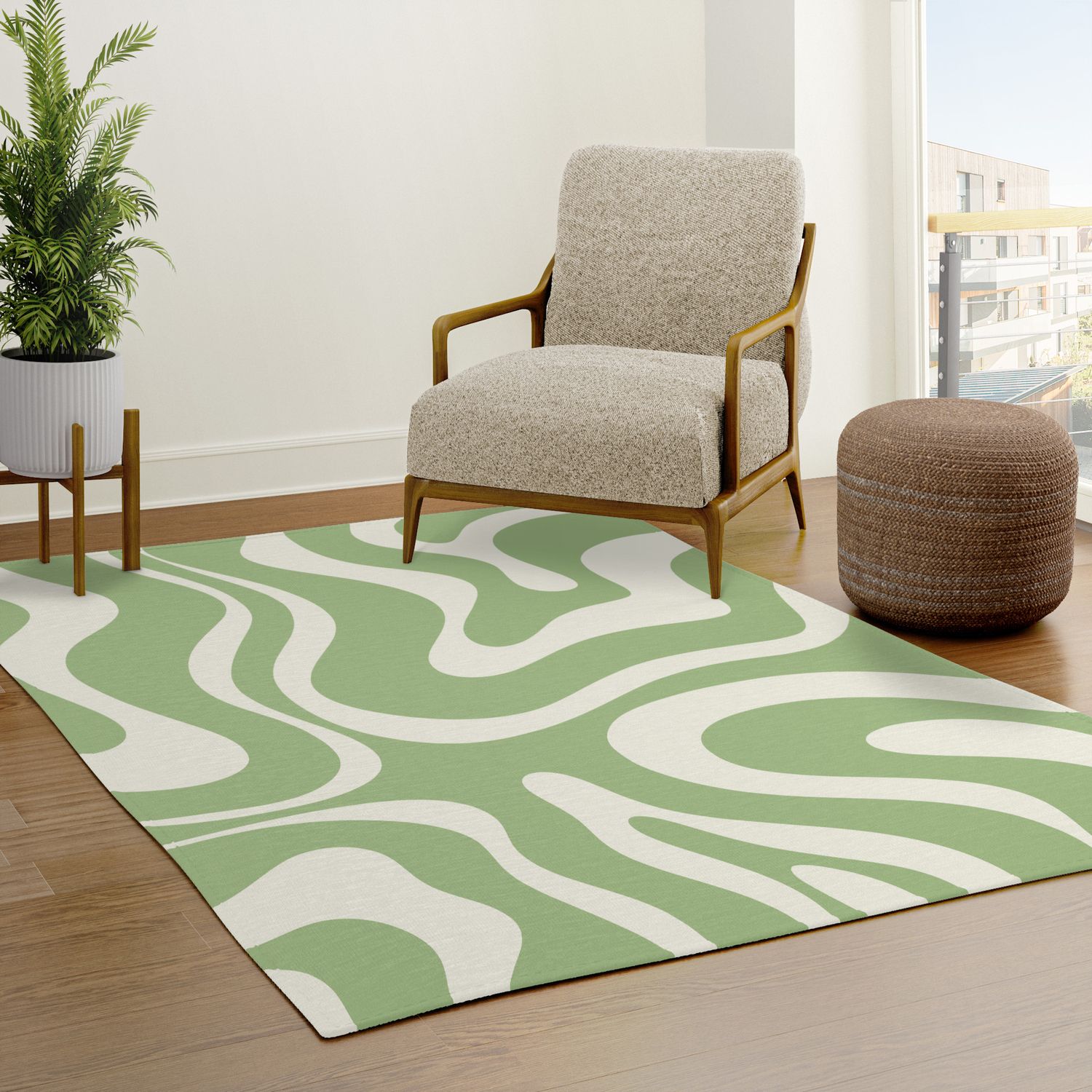 Modern Liquid Swirl Abstract Pattern In Light Sage Green And Cream Rug Kierkegaard Design Studio | Society6 Intended For Green Rugs (Photo 6 of 15)