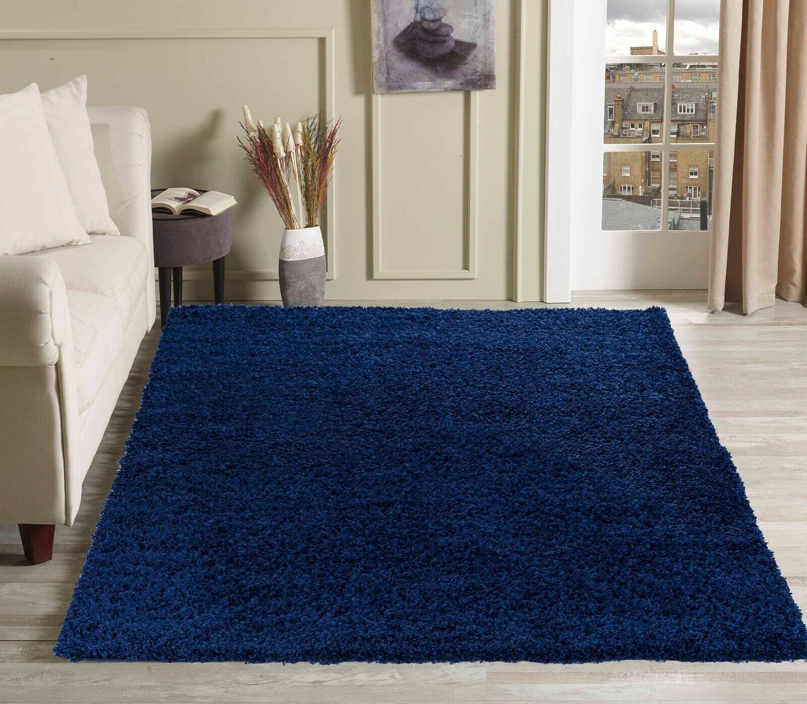 Modern Navy Blue Small – Large Living Room Area Plain Shaggy Rug | Ebay Inside Blue Rugs (View 15 of 15)