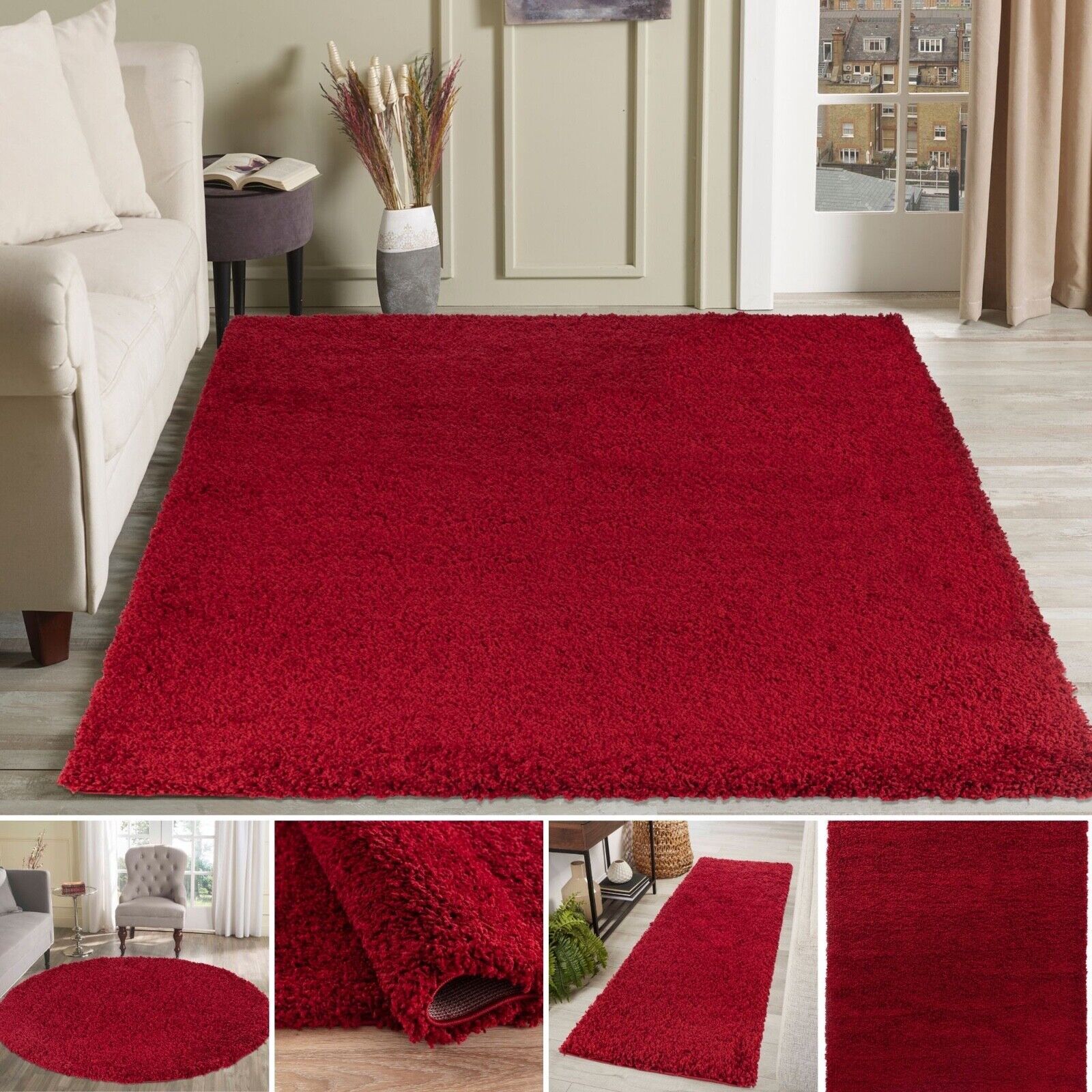 Modern Wine Red Burgundy Small – Large Living Room Area Plain Fluffy Shaggy  Rug | Ebay For Burgundy Rugs (View 7 of 15)