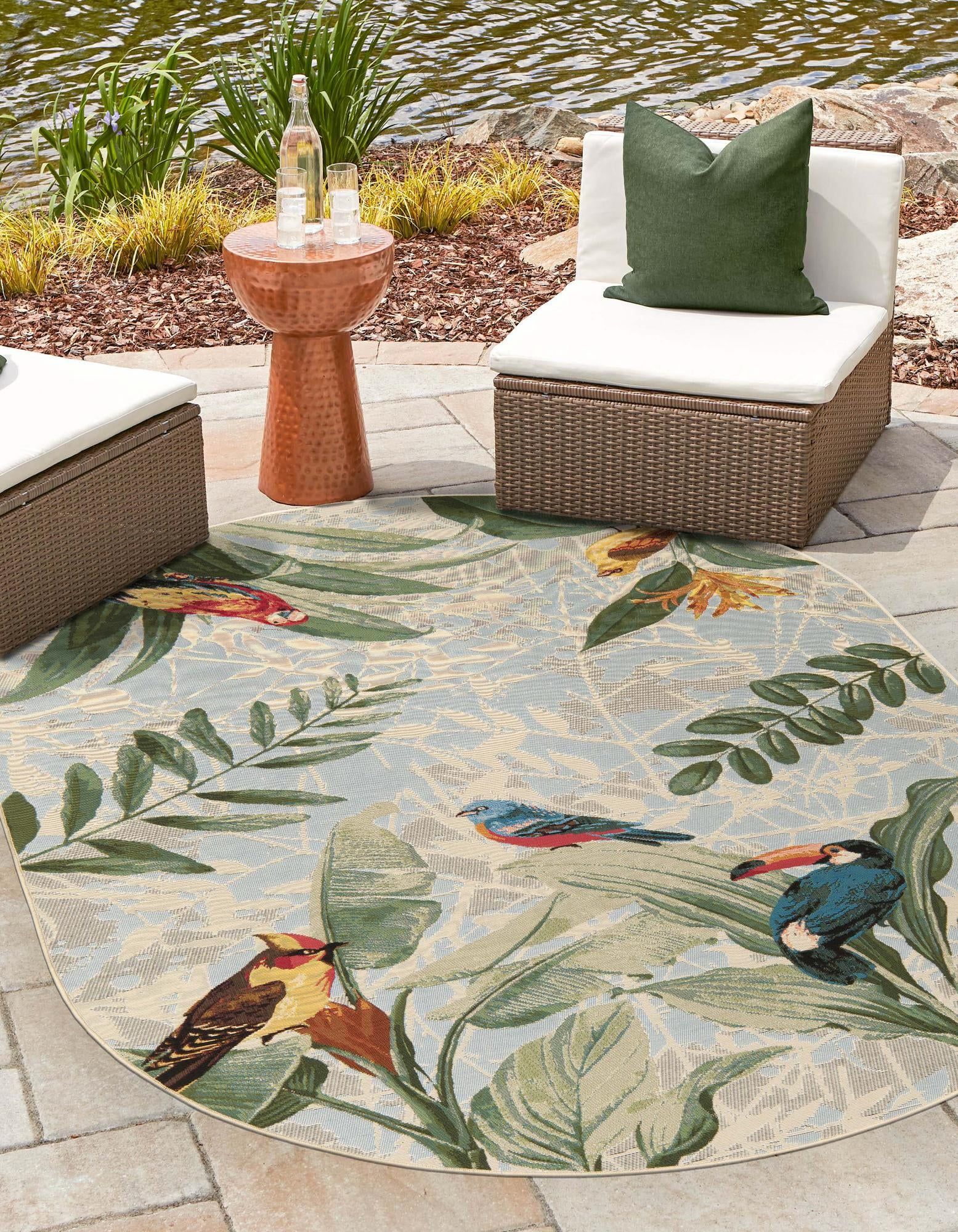 Multicolor 5' 3 X 8' Outdoor Botanical Oval Indoor / Outdoor Rug |  Outdoorrugs With Regard To Botanical Oval Rugs (View 3 of 15)