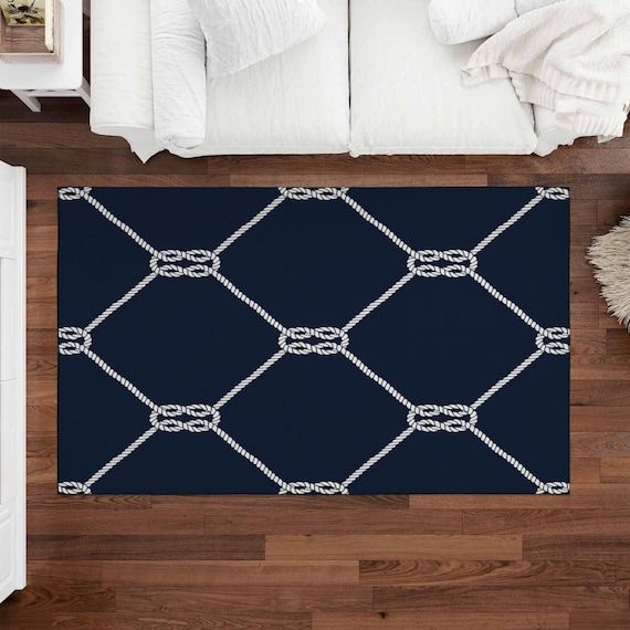 Nautical Ropes Rugs Coastal Area Rug Square Knots Pattern – Etsy Throughout Coastal Square Rugs (View 7 of 15)