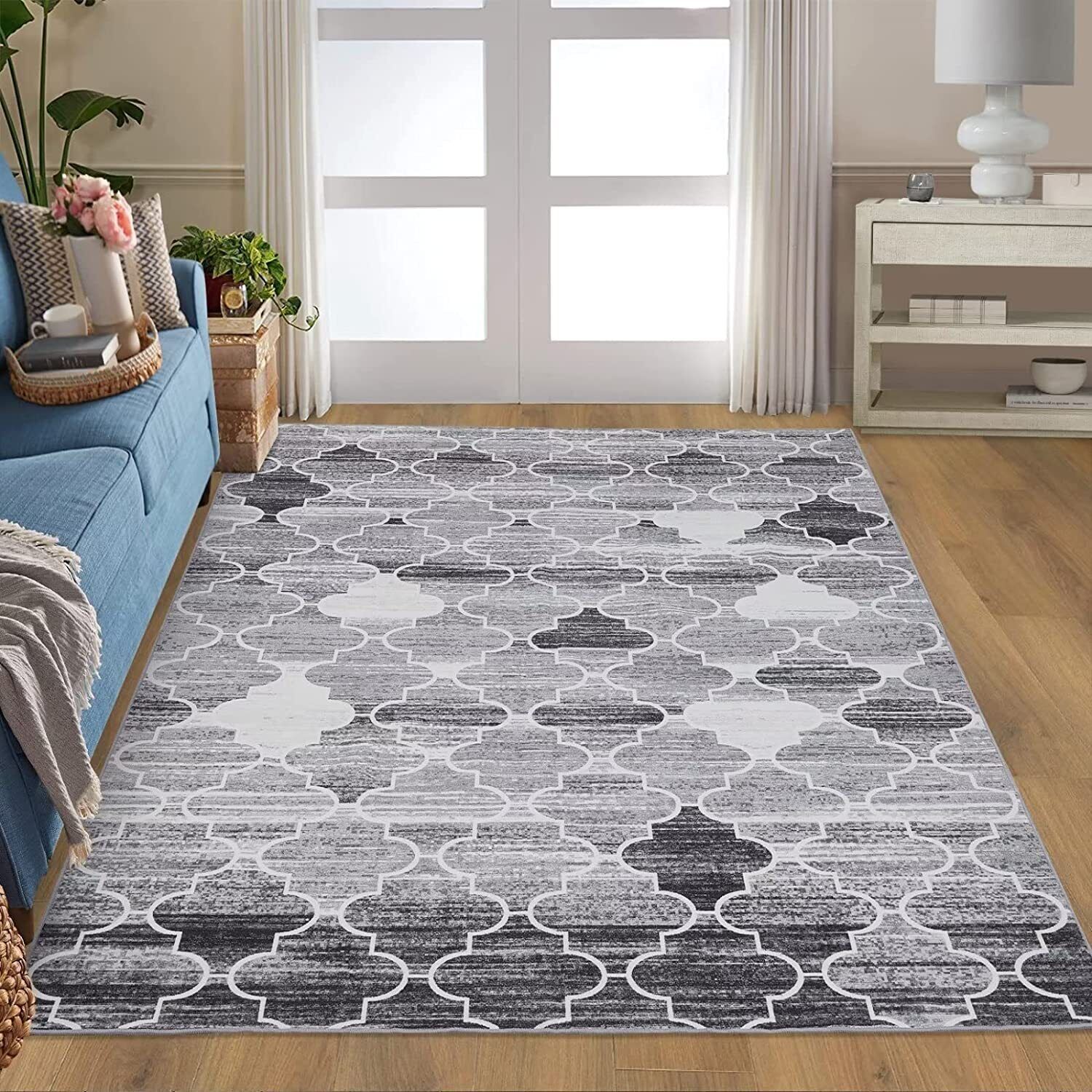 Navy Blue Grey Lattice Area Rug 5' X 7' Trellis Contemporary  Moroccan Carpet | Ebay Intended For Lattice Indoor Rugs (Photo 3 of 15)