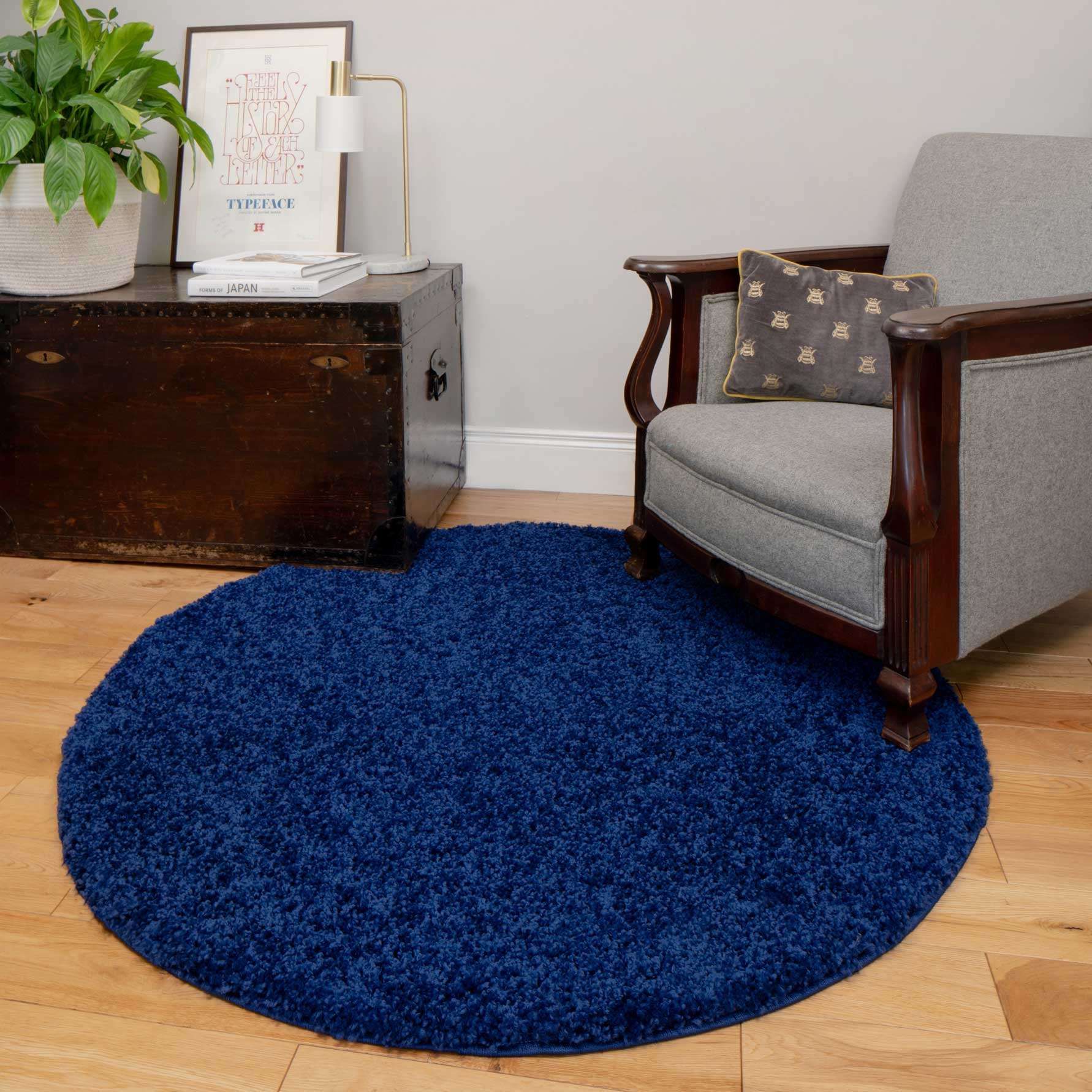 Navy Blue Shaggy Circle Rug | Vancouver | Kukoon Rugs Online Throughout Navy Blue Rugs (View 6 of 15)