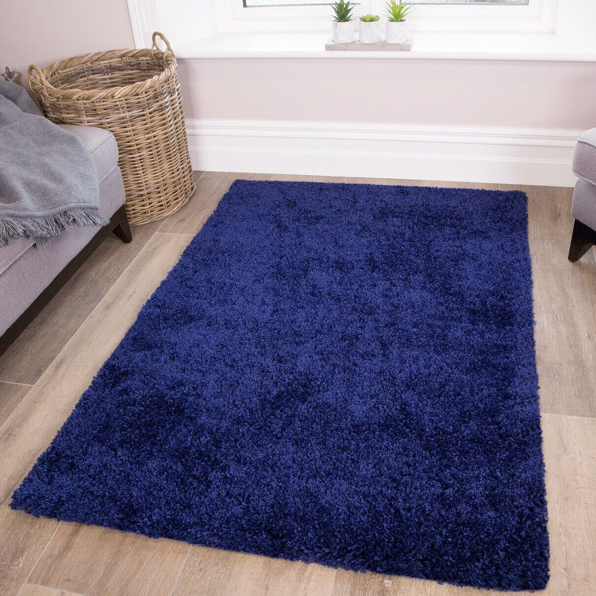 Navy Blue Soft Touch Easy To Clean Living Room Shaggy Rug Cheap Thick Large  Rugs | Ebay In Dark Blue Rugs (View 7 of 15)