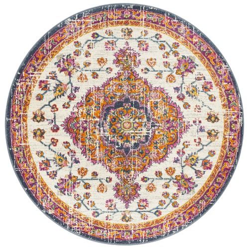 Network Ivory & Rust Blossom Vintage Look Round Rug | Temple & Webster Within Ivory Blossom Round Rugs (View 3 of 15)