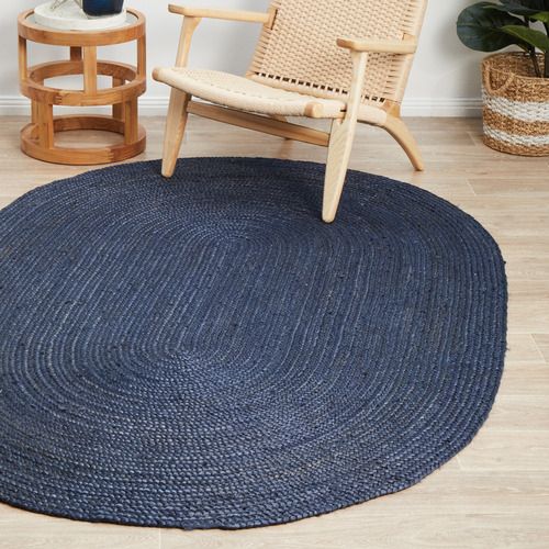 Network Navy Hand Braided Jute Oval Rug | Temple & Webster With Blue Oval Rugs (Photo 13 of 15)