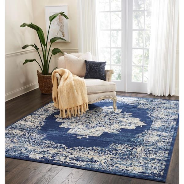 Nourison Grafix Navy Blue 8 Ft. X 10 Ft. Persian Medallion Transitional  Area Rug 411723 – The Home Depot Intended For Navy Blue Rugs (Photo 10 of 15)