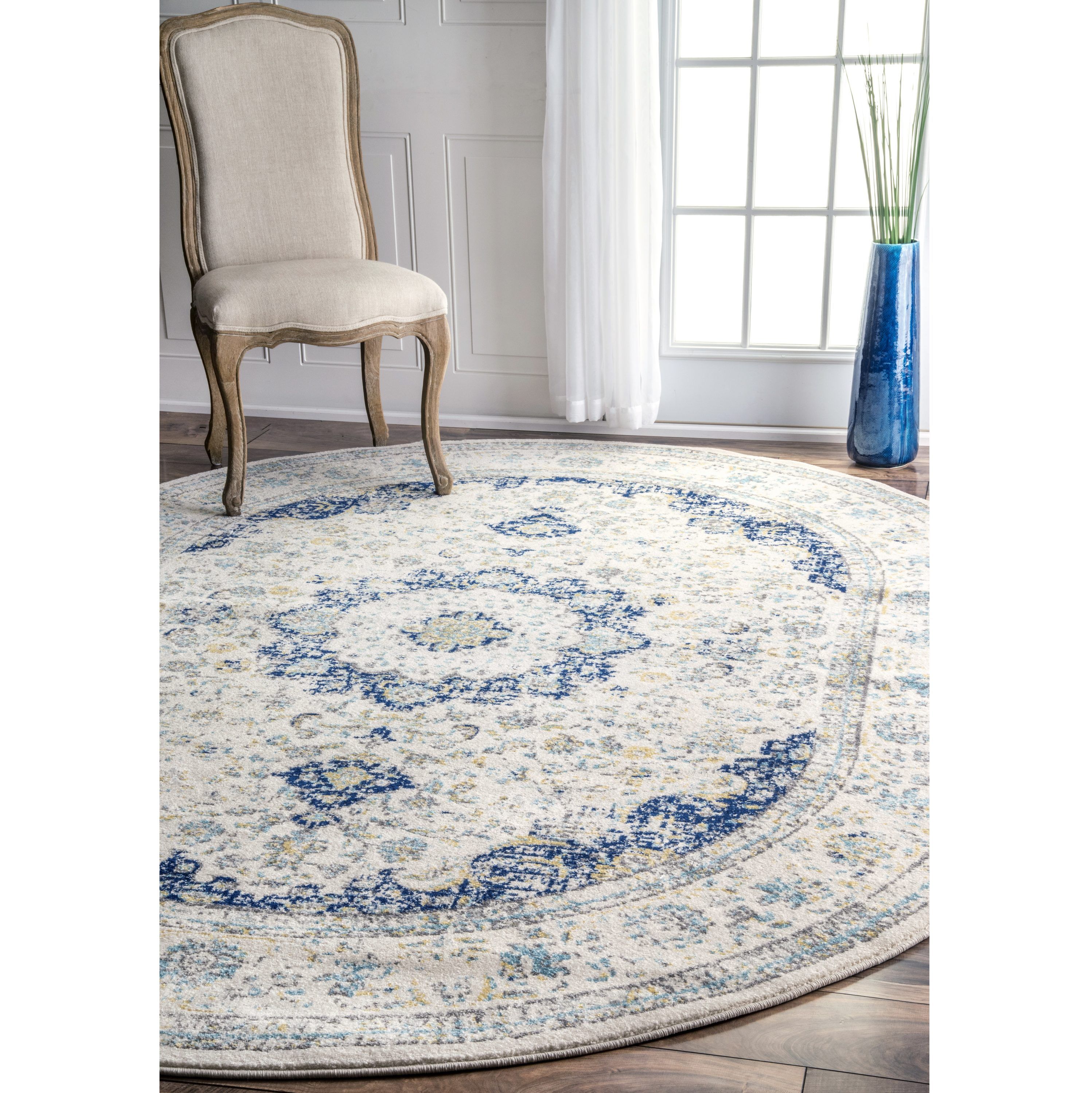 Nuloom 3 X 5 Blue Oval Indoor Distressed/Overdyed Area Rug In The Rugs  Department At Lowes Inside Blue Oval Rugs (View 5 of 15)