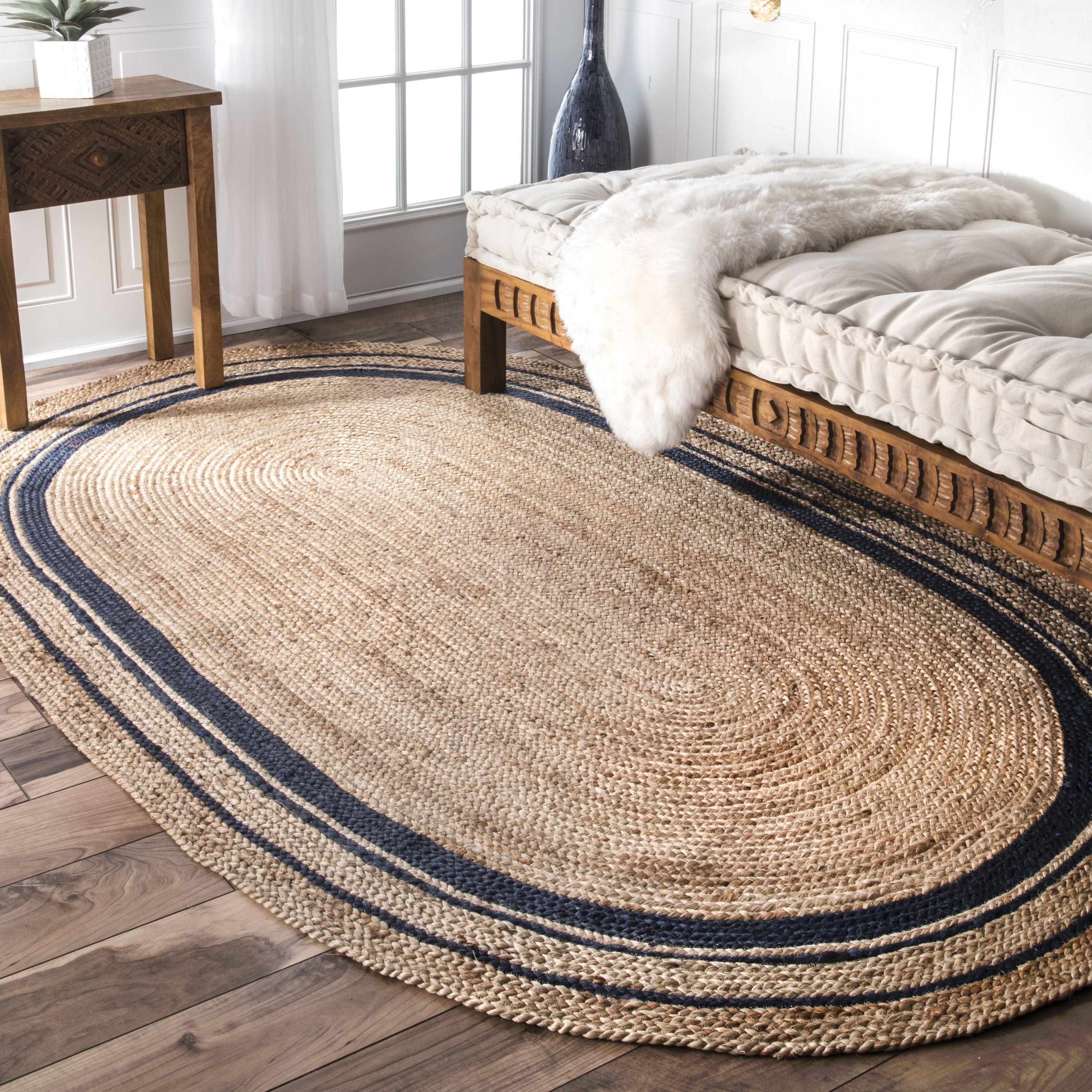 Nuloom 5 X 8 Braided Jute Navy Oval Indoor Border Area Rug In The Rugs  Department At Lowes With Oval Rugs (View 6 of 15)