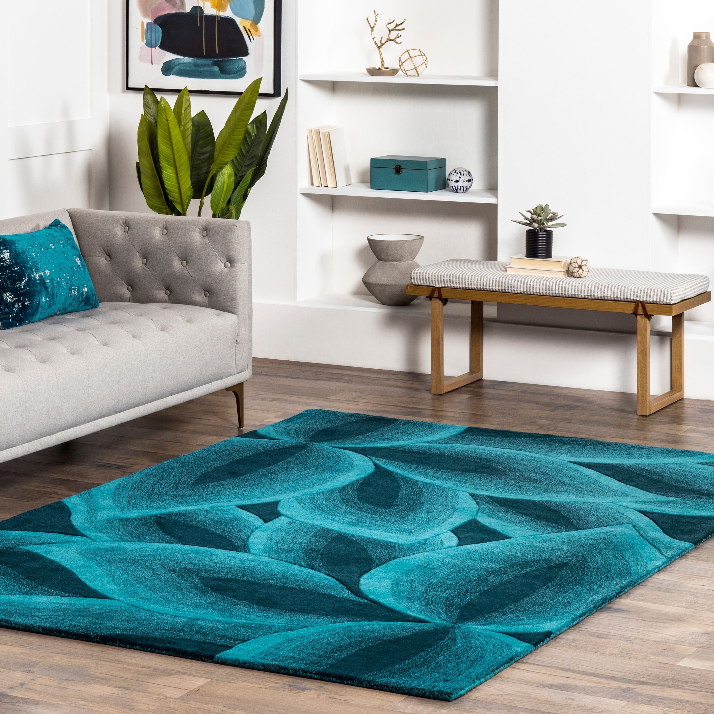 Nuloom Turquoise Handmade Leaves Wool Area Rug – Overstock – 7344098 With Regard To Turquoise Rugs (Photo 6 of 15)