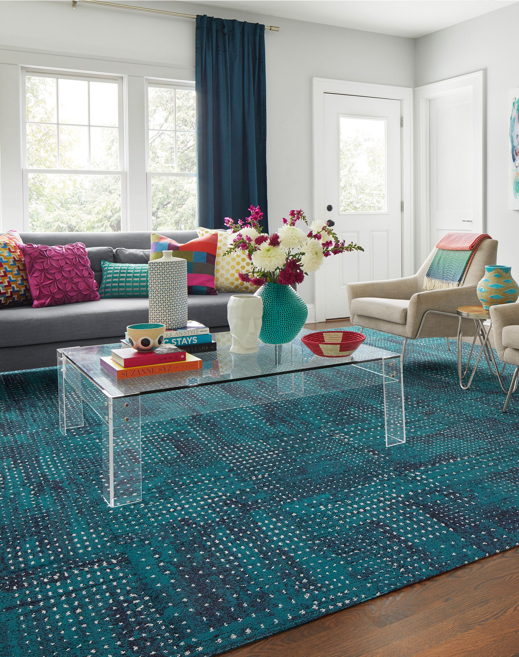 On The Dot – Turquoise / Silver: Patterned Area Rugs & Carpet Tilesflor With Regard To Turquoise Rugs (Photo 14 of 15)