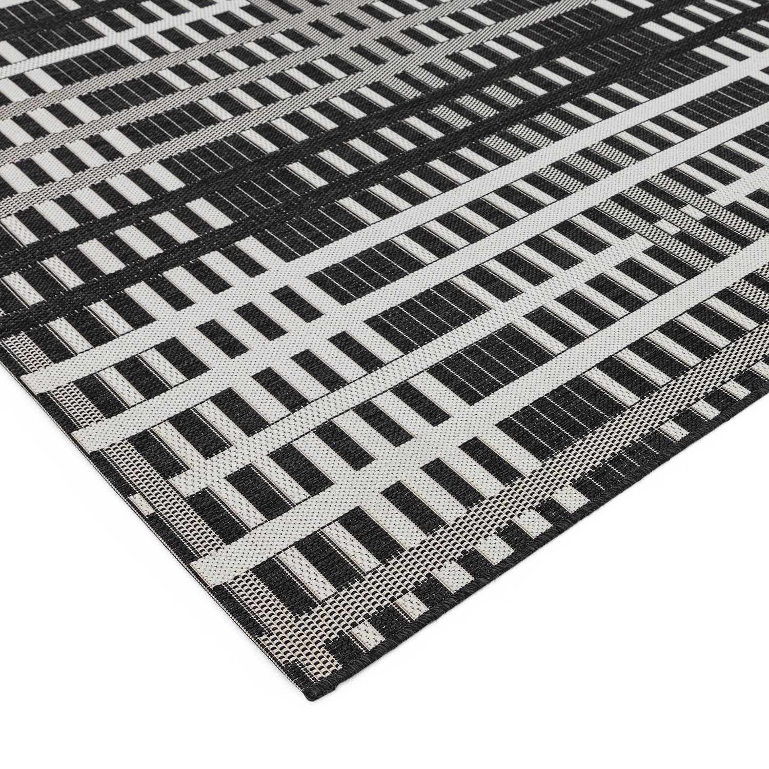 Patio Black Grid Rug | Carpetright Pertaining To Black Outdoor Rugs (View 15 of 15)